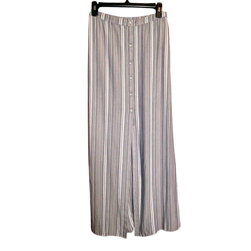 Hollister Maxi Skirt Womens Medium Blue Striped Good Button Front Elastic Waist